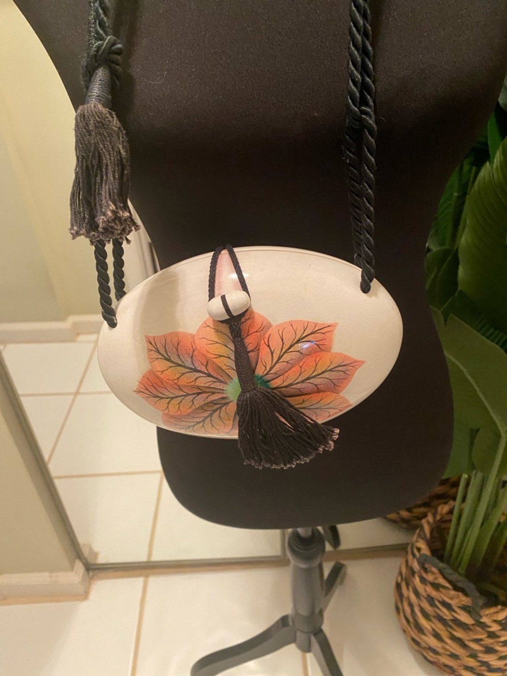 Hand-Painted White Clutch with Orange Floral Motif